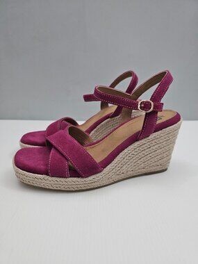 Sofft Neely Espadrille Wedge Sandals Womens 7.5 Fuschia Pink Suede Platform